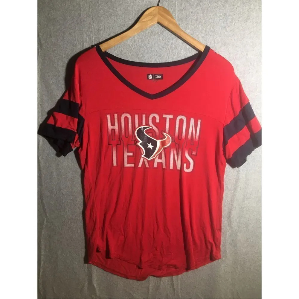 Womens NFL Shirt Houston Texans V Neck Football Sports Fan Casual